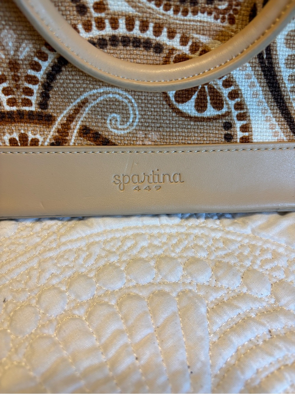 Spartina 449 Beige Paisley Satchel Crossbody Bag Boho Coastal Tassel Purse‎ - Picture 3 of 7